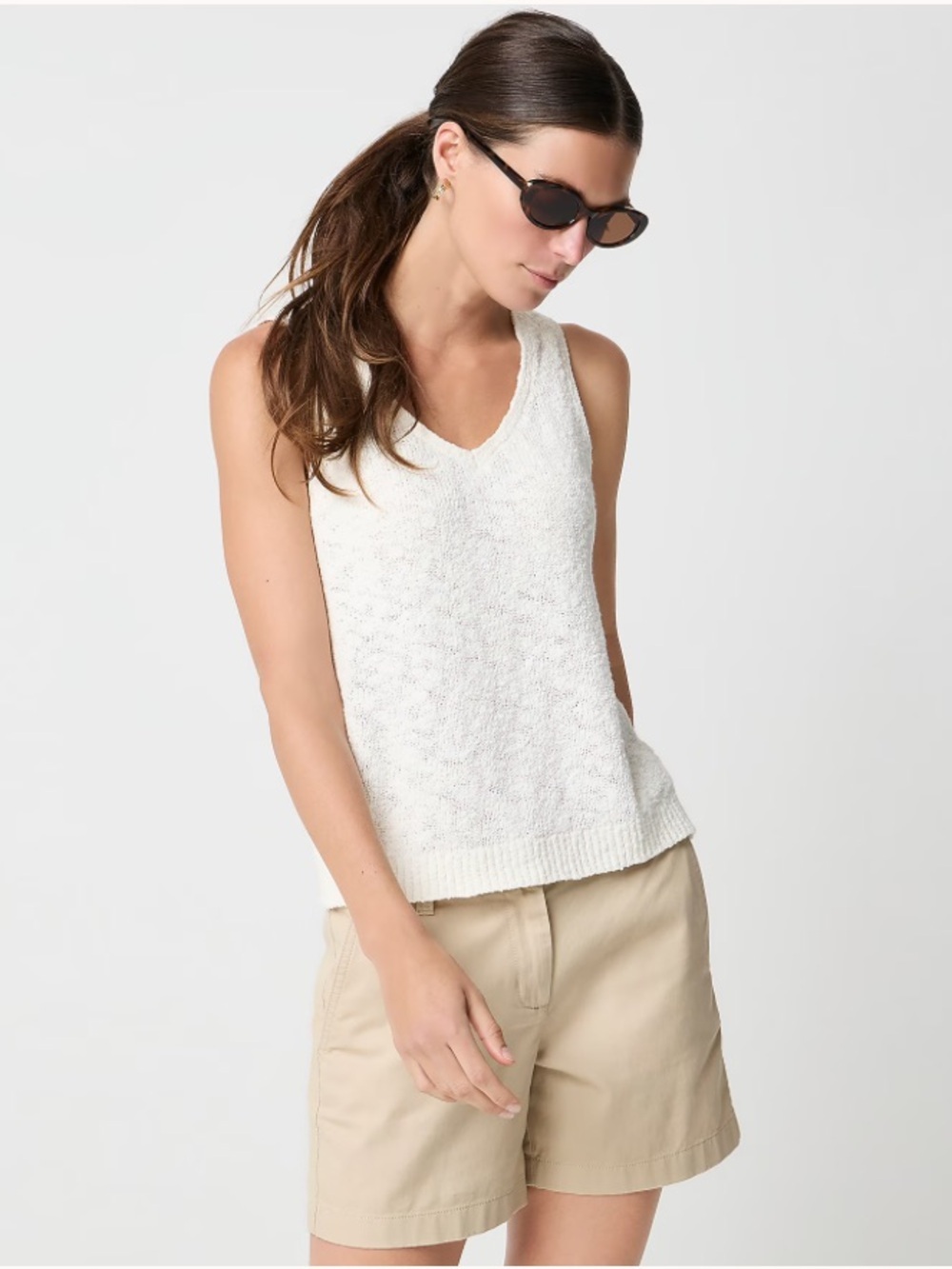 J. Crew Factory Ivory Slub V-Neck Sweater Tank Cotton